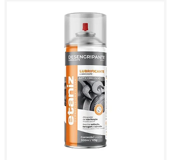DESENGRIPANTE LUBRIFICANTE SPRAY 300 ML ETANIZ * Alto poder de lubrificação * Previne oxidação, ferrugem e corrosão