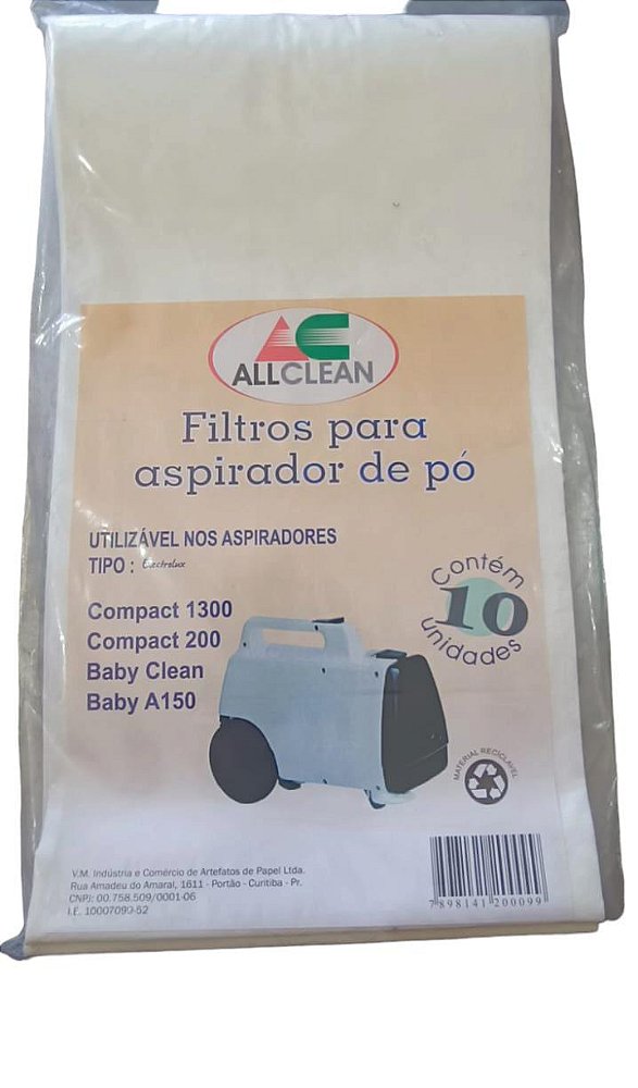 SACO DESCARTÁVEL PARA ASPIRADOR DE PÓ ELETROLUX * Contém 3 unidades * Compact 1300 * Compact 200 * Baby Clean * Baby A150