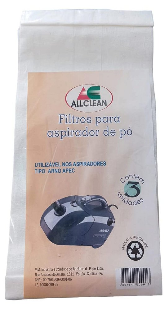 SACO DESCARTÁVEL PARA ASPIRADOR DE PÓ ARNO APEC * Contém 3 Unidades