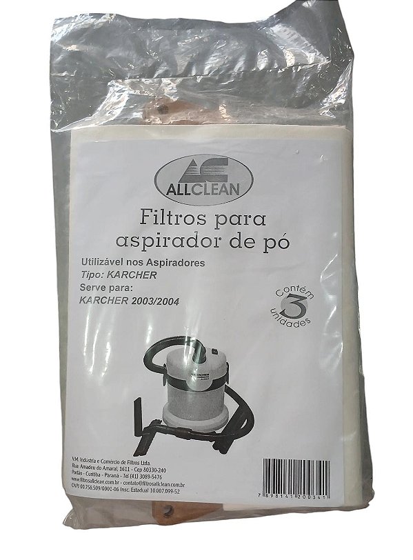SACO DESCARTÁVEL PARA ASPIRADOR DE PÓ KARCHER 2003 e 2004 * Cntém 3 unidades