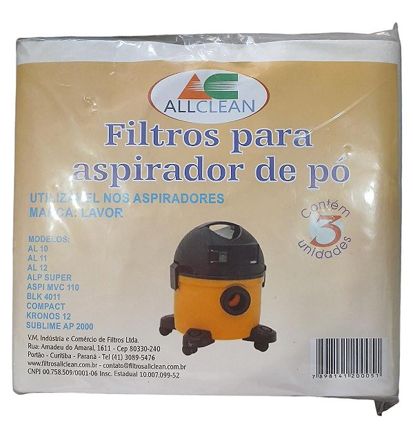 SACO DESCARTÁVEL PARA ASPIRADOR DE PÓ LAVOR * Contém 3 unidades