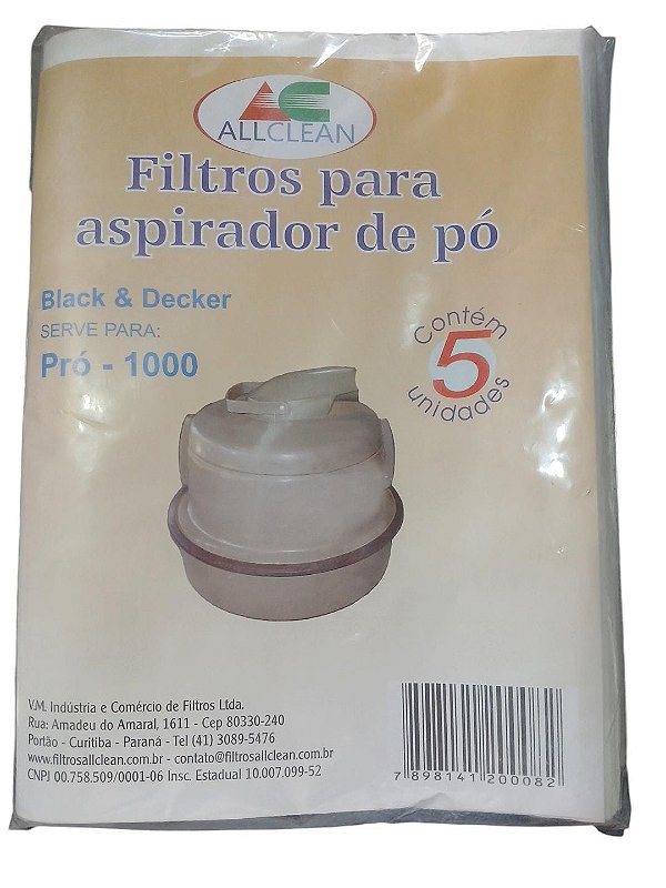 SACO DESCARTÁVEL PARA ASPIRADOR DE PÓ BLACK & DECKER  PRÓ - 100O * Contém 5 unidades