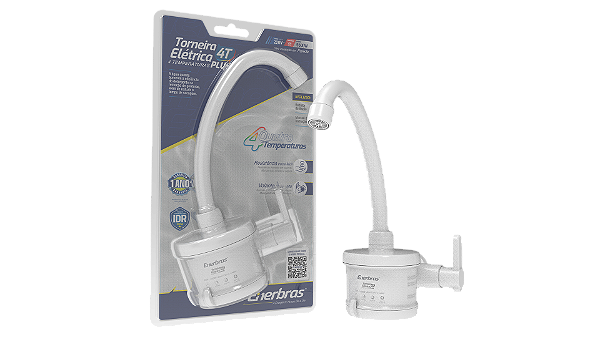 Torneira Elétrica Parede Cozinha Plus 220V 5500W 1/4 Volta Água Quente Branca 4 Temperatura Enerbras