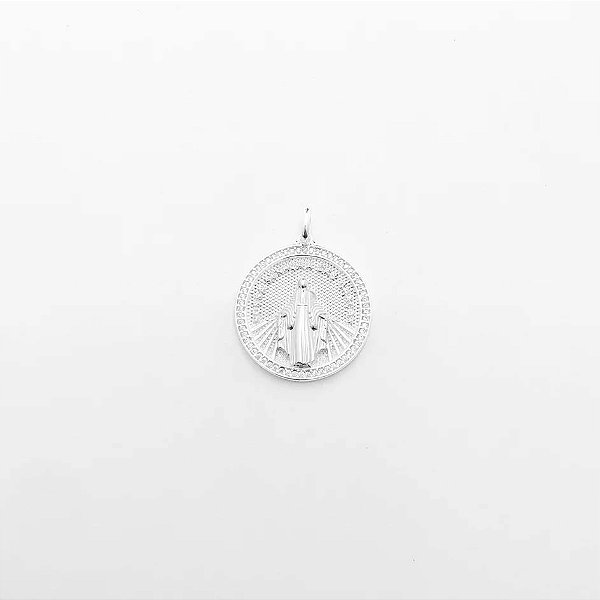 Pingente Medalha de Nossa Senhora das Graças Cravejado com Zircônias