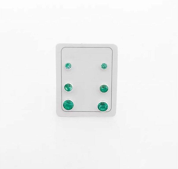 Trio de Brincos com Zircônia Verde  - 2MM, 4MM E 6MM