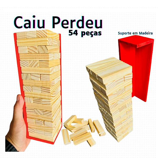 Caiu Perdeu 54 pçs Jogo de Madeira Sustentavél + Suporte Torre Terremoto
