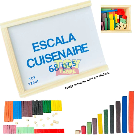 Escala Cuisenaire 68 Peças Cx De Madeira Individual Brinquedo Educativo Pedagogico