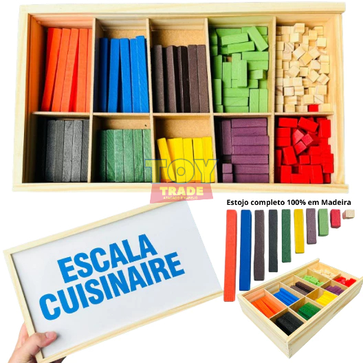 Escala Cuisenaire 294 Peças Completa Cx De Madeira Brinquedo Educativo Pedagogico Escolar Contador