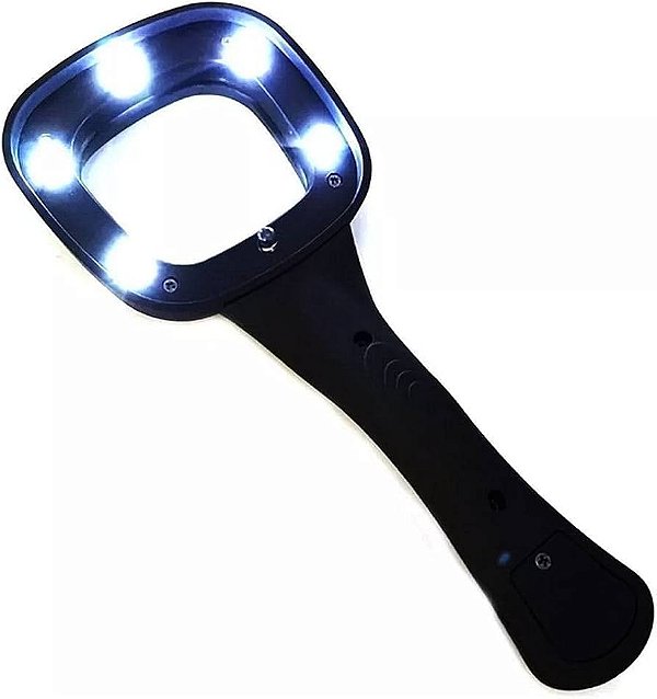 Lupa de Mão com 5 Leds 20 Lumens Aumento 3x e Luz Negra