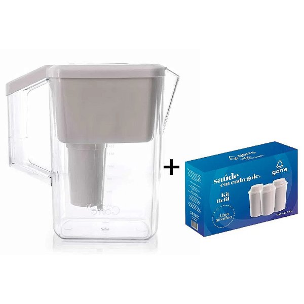 Jarra Purificadora Água Alcalina com Filtro Cerâmica e Minerais Branca + 3 Filtros