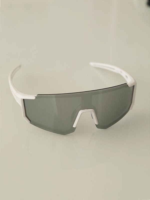 Óculos de Sol Esportivo Espelhado Branco