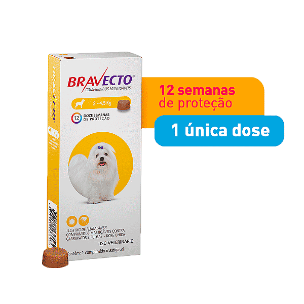 Antipulgas Bravecto 2 a 4,5 kg para Cães 112,5 mg 1 comprimido