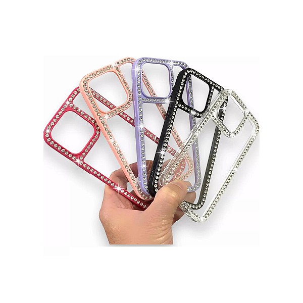Capa iPhone 14 Pro Transparente com Borda Colorida de Strass