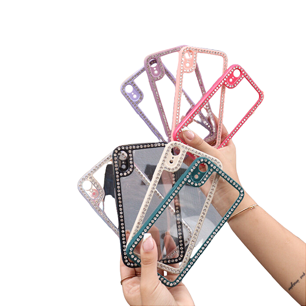Capa Iphone 14 Pro Transparente com Borda Colorida de Strass