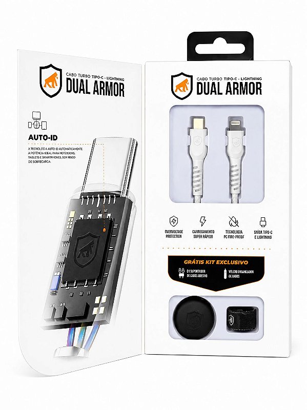 Cabo Dual Armor Gshield (homologado) - Tipo C / Lightning - 1m