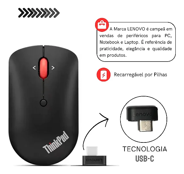 Mouse sem fio Lenovo ThinkPad USB-C