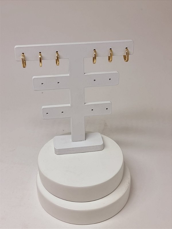 Trio argolas lisas Finas banho em ouro amarelo 18k micro cravação zircônia