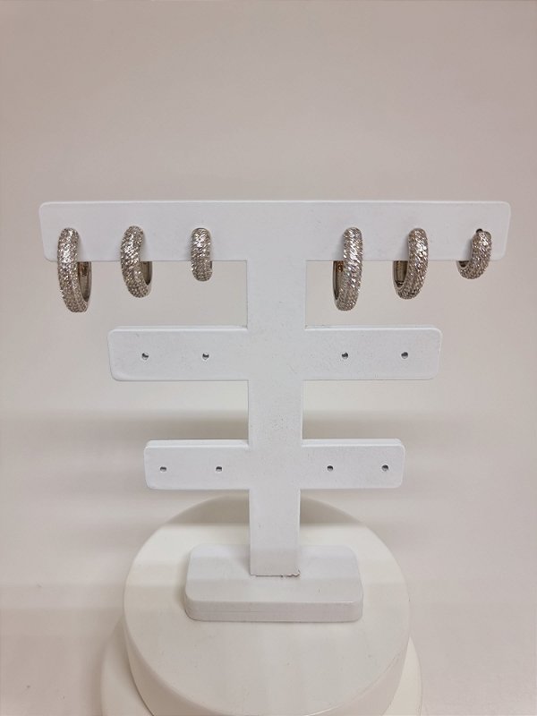 Trio argolas banho ródio branco micro cravação zircônia