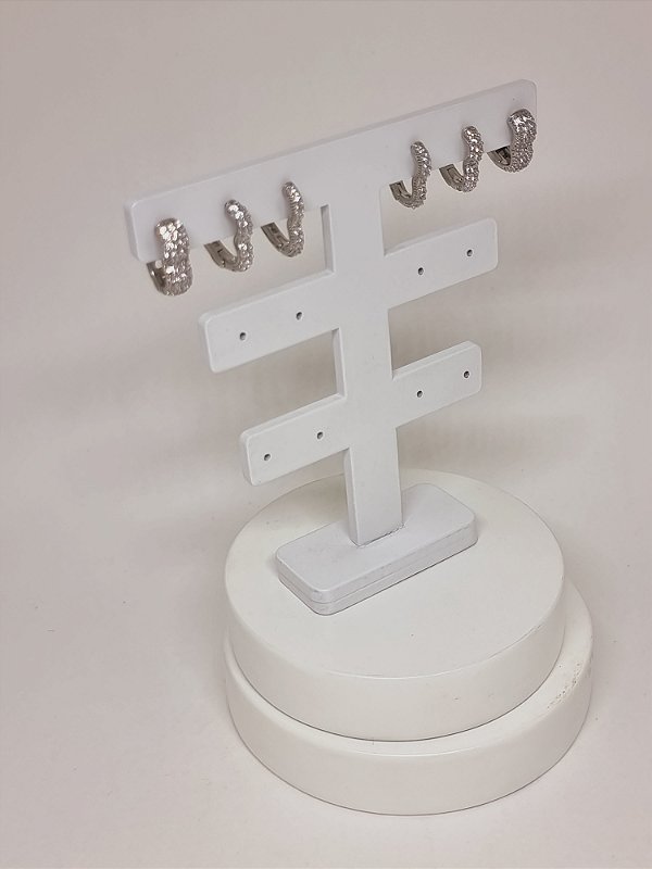 Trio argolas Coração banho ródio branco  micro cravação zircônia