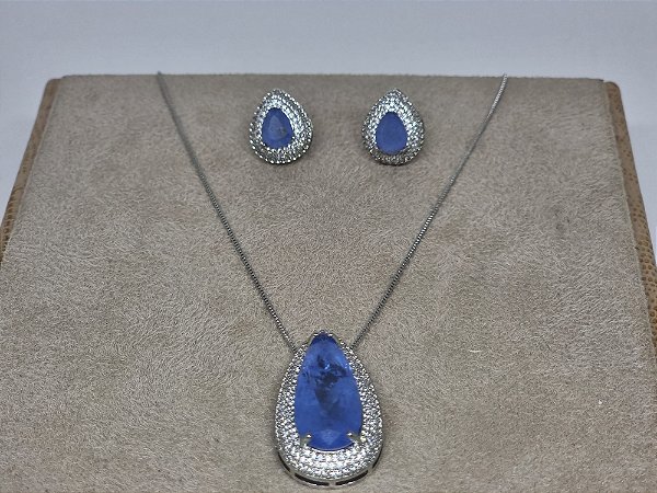 Conjunto gota fusion cor lavanda banho ródio branco