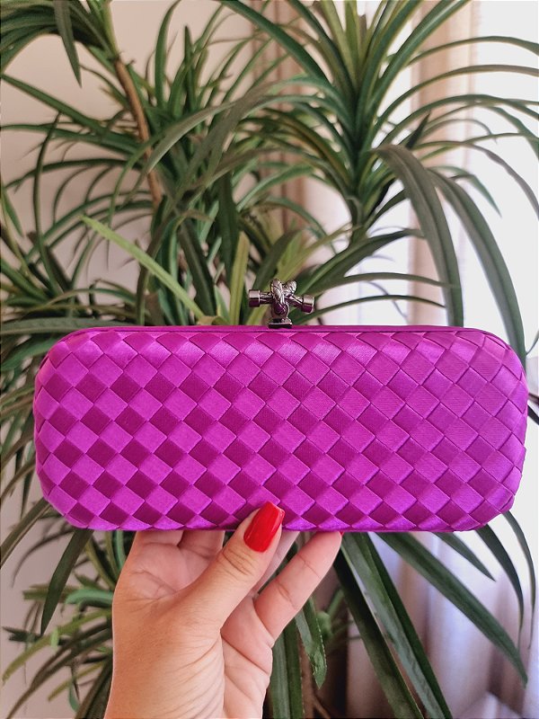 Clutch Cetim fuccia Fecho Ródio Negro