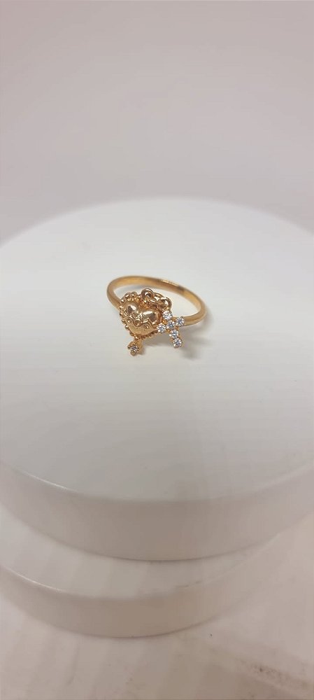 Anel Coração e Fé cravejado de zircônia