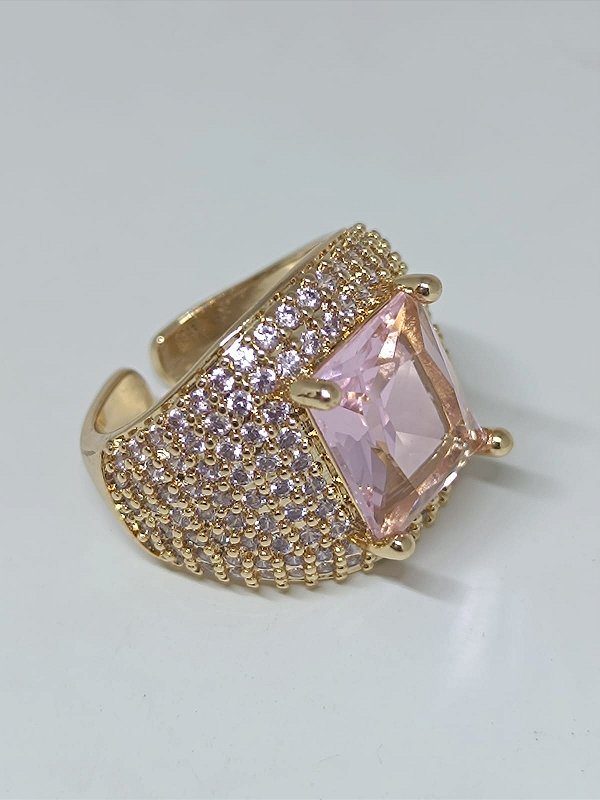 Anel Deusa Pink cravejado de zirconia