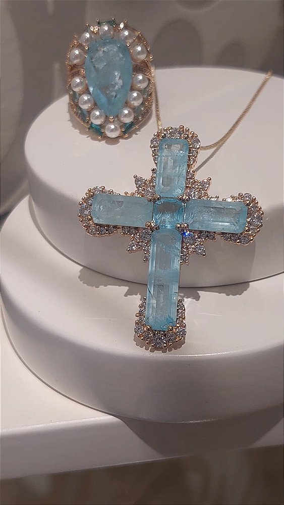 Conjunto Gargantilha e Anel Pedras e Zircônias