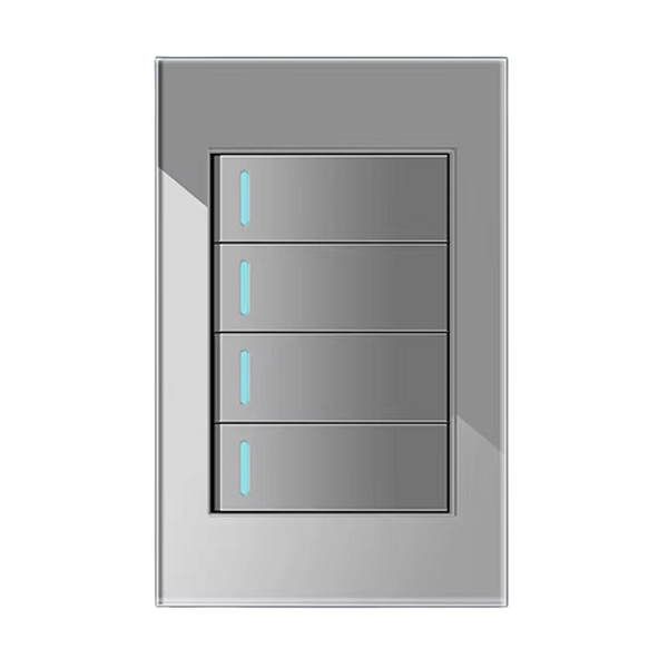 Interruptor 4 Botões Paralelo Luxo 4x2 Vidro Temperado Cinza
