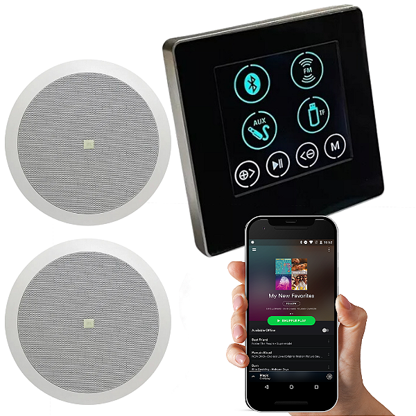 Kit Amplificador 60W Parede Bluetooth Som + 2 JBL Redondas