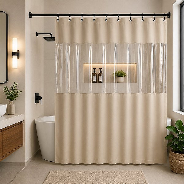 Cortina de Box com Visor e Ilhós 1,38m x 1,98m - Bege