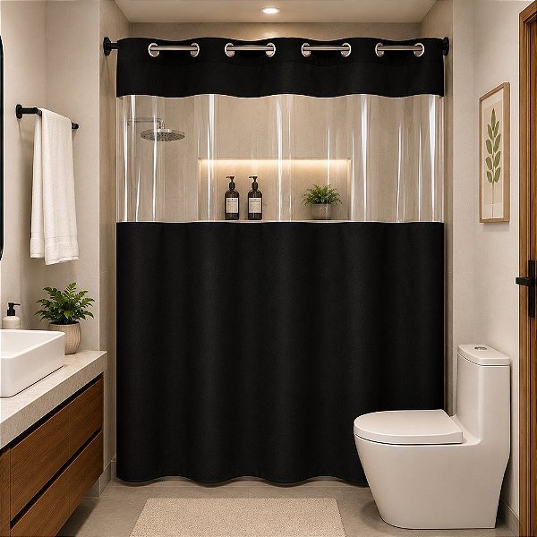 Cortina de Box com Visor e Ilhós 1,38m x 1,98m - Preta