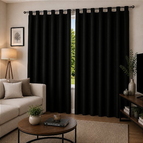 Cortina Black- out com alças 200x200- Preta
