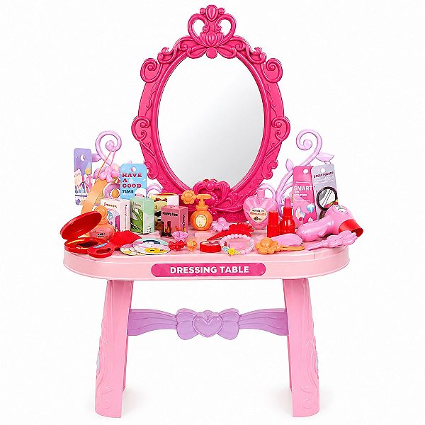Penteadeira Infantil de Brinquedo com Espelho 46 Peças - Rosa