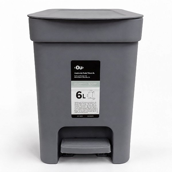 Lixeira de Pedal Retangular Trium 6L - Cinza
