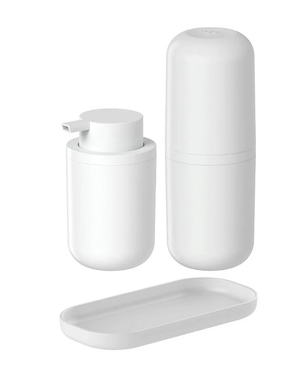 Kit para Banheiro com Porta Escova de Dentes, Porta Sabonete Líquido e Bandeja - Branco