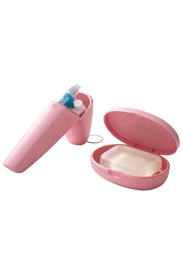 Kit Porta Escova Dental e Saboneteira - Rosa