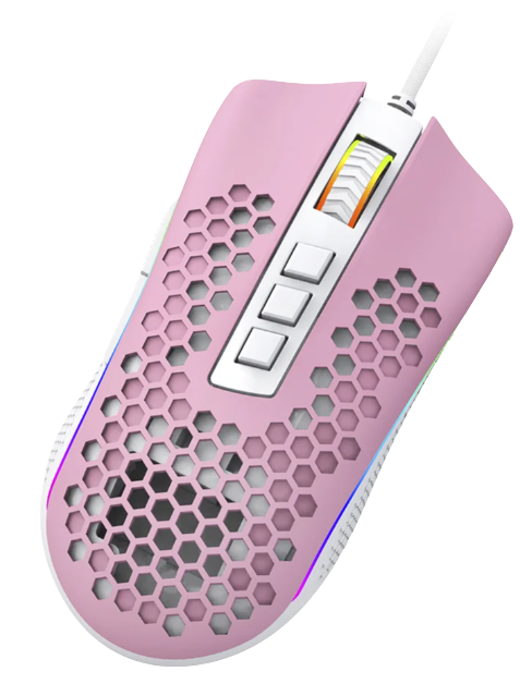 Mouse Gamer Redragon Storm, RGB, Rosa Com Branco - M808pw