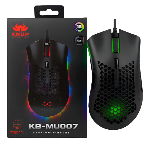 Mouse Gamer Knup KP-MU007 Óptico 7200 DPI LED RGB USB Preto