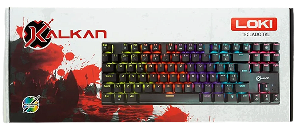 Teclado Mecanico Gamer Kalkan Loki TKL, Rainbow, Switches YH Marrom, USB Tipo-C, ABNT2, Preto - KLK00014