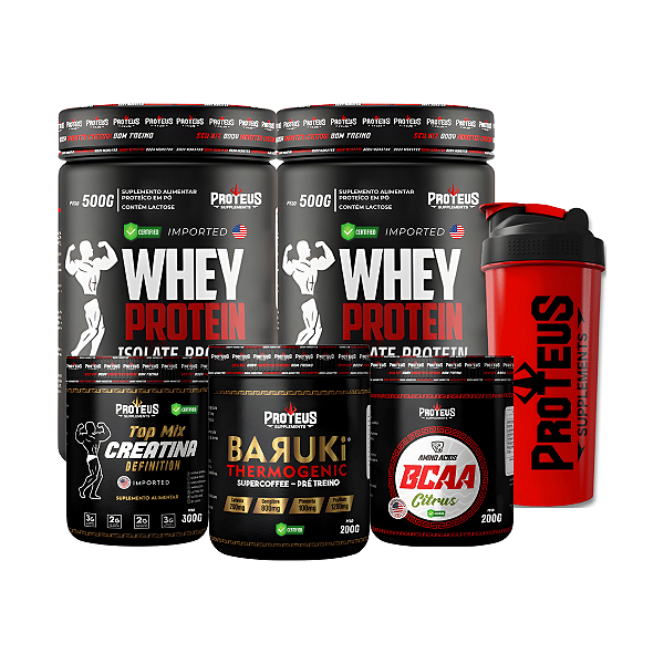 Whey Protein Black 1kg + Creatina 300g + Bcaa 200g + Termogênico Supercoffee 200g + Shaker