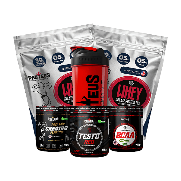 Whey Protein Silver 2kg + Creatina 300g + Bcaa 200g + Testo 200g + Shaker
