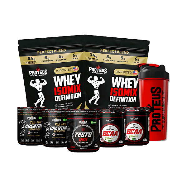 Whey Protein Black 2kg + Creatina 600g + Bcaa 400g + Testo 200g + Shaker