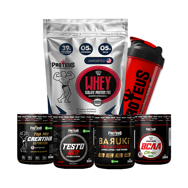 Whey Protein Silver 1kg + Creatina 300g + Bcaa 200g + Testo 200g + Termogênico Supercoffee 200g + Shaker