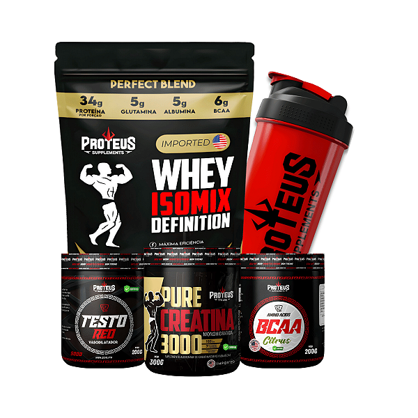 Whey Protein Black 1kg + 100% Pure Creatina 300g + Bcaa 200g + Testo 200g + Shaker