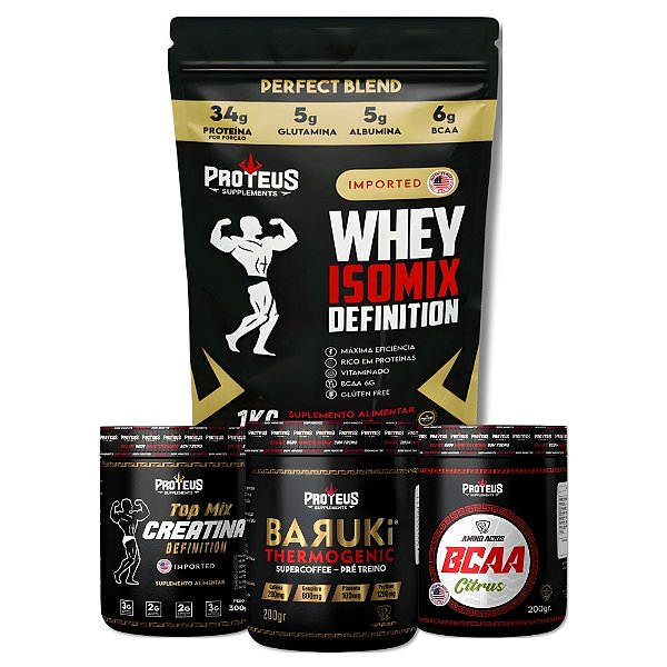 Whey Protein Black Refil 1kg + Creatina 300g + Bcaa 200g +  Termogênico Supercoffee 200g