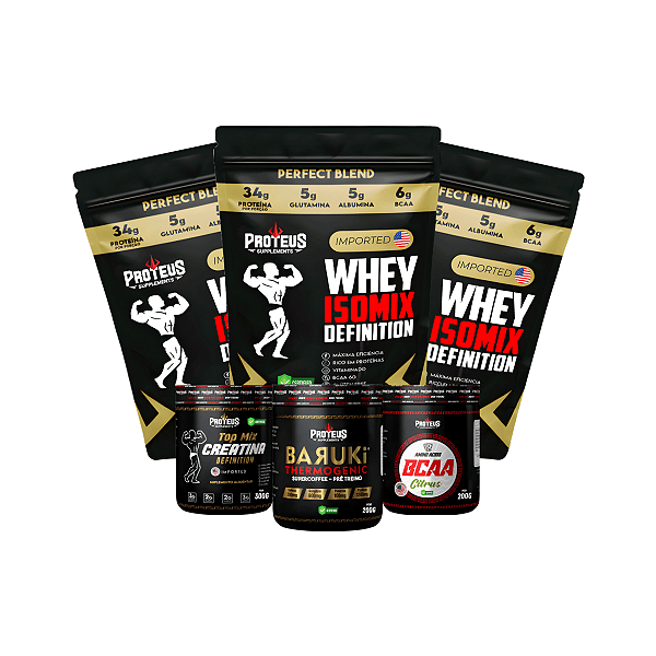 Whey Protein Black 3kg + Creatina 300g + Bcaa 200g + Termogênico Supercoffee 200g