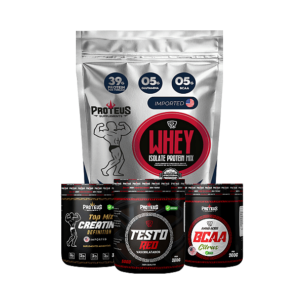 Whey Protein Silver 1kg + Creatina 300g + Bcaa 200g + Testo 200g
