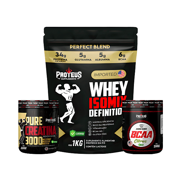 Whey Protein Black 1kg + 100% Pure Creatina 300g + Bcaa 200g
