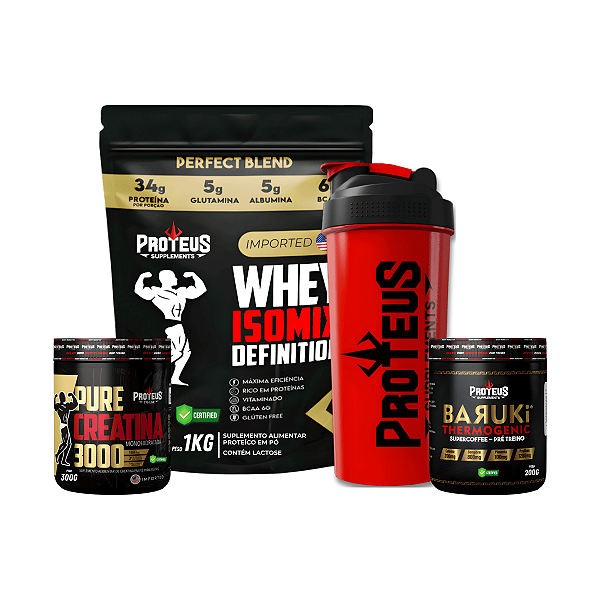 Whey Protein Black 1kg + 100% Pure Creatina 300g + Termogênico Supercoffee 200g + Shaker